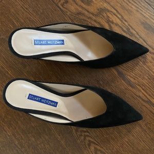 Stewart Weitzman Black Suede Mule Kitten Heels